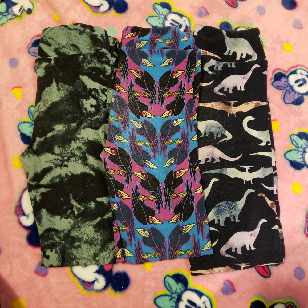 Lularoe leggings L/XL tye dye maleficent dinosaurs